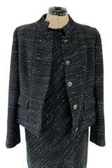 Chic Fall 2004 Chanel by Karl Lagerfeld Haute Couture Black & White Boucle Runway Dress & Jacket