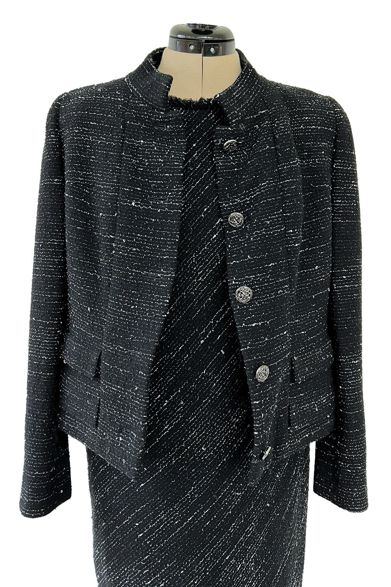 Chic Fall 2004 Chanel by Karl Lagerfeld Haute Couture Black & White Boucle Runway Dress & Jacket