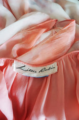 1970s Lillie Rubin Pink & Cream Tie Dye Silk Chiffon Dress