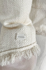 Cruise 2004 Chanel by Karl Lagerfeld Three Piece Ivory Silk Boucle Suit w Silk Chiffon Edging