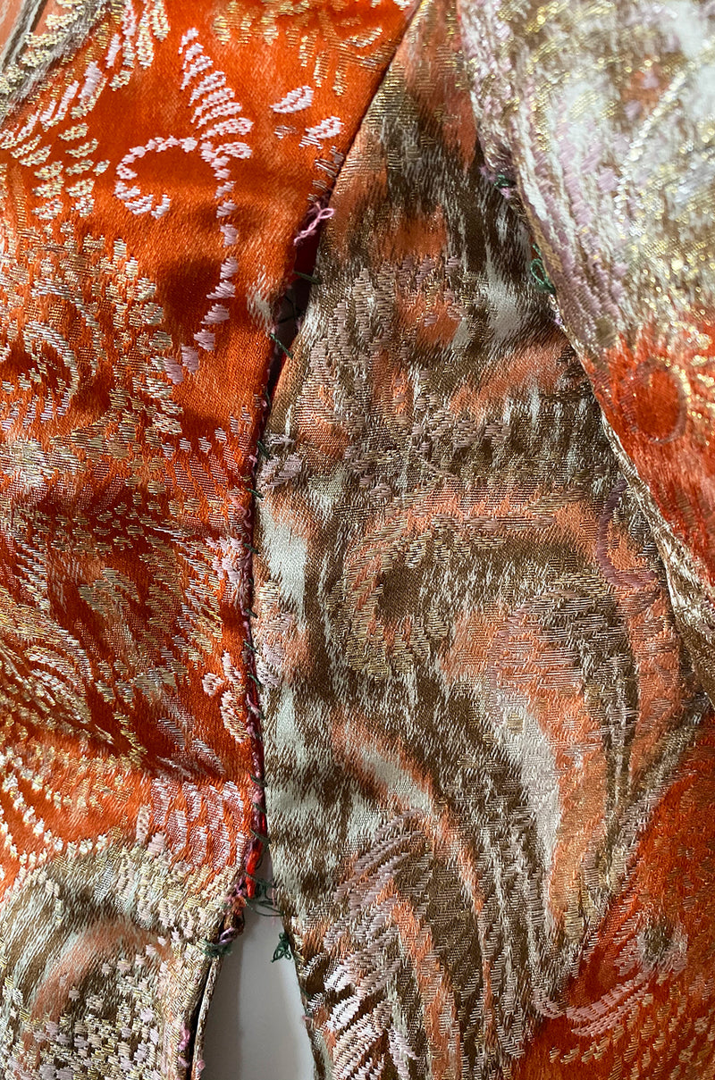Unusual 1960s Bill Blass Open Panel Gold & Coral Metallic Coat