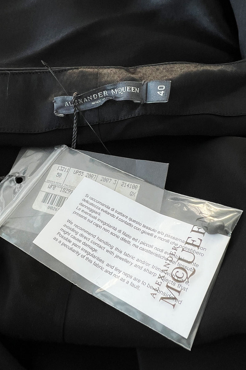Incredible 2007 Alexander McQueen Original Bias Cut Black Silk Satin Dress w Tie Belt