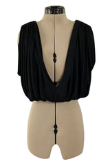 Spring 1983 Yves Saint Laurent Haute Couture Attr. Plunging Silk Jersey Top & Skirt Set