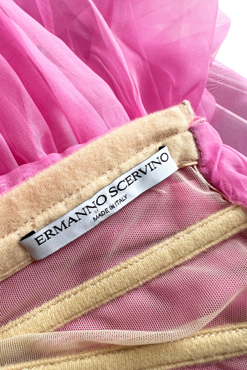 Stunning 2018 Ermanno Scervino Strapless Vibrant Pink Chiffon Dress w Bustle Skirting