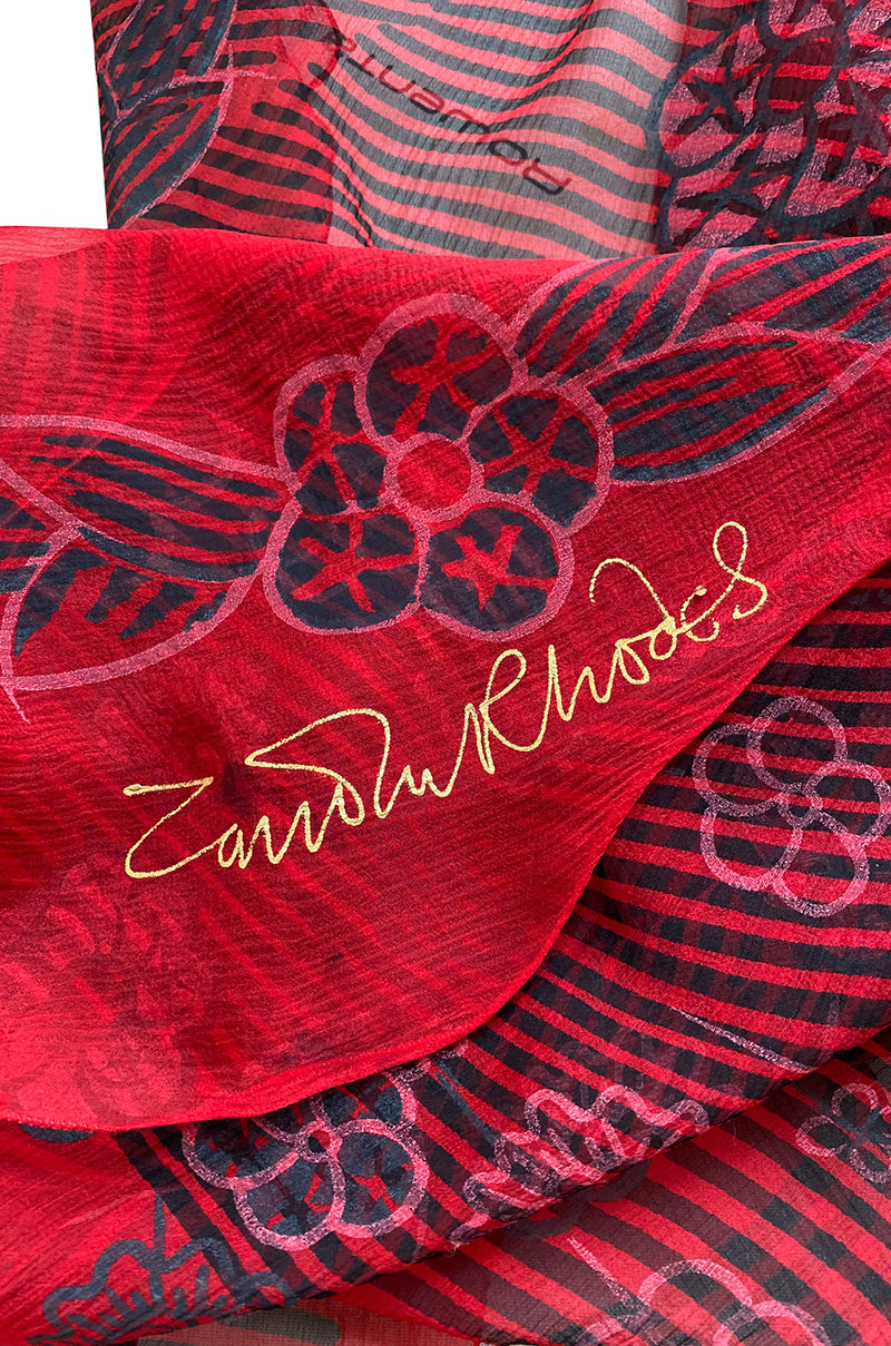 Zandra Rodea Print Spring 1988 Zandra Rhodes 'Fantastic Flower Garden' Red Silk Print Dre ...