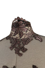 Extraordinary 1990s John Anthony Couture Deep Bronze Lace & Black Silk Netting Full Skirted Dress