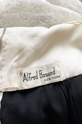 Prettiest 1970s Alfred Bosand Black & White Lace Tiered Off Shoulder Full Length Dress