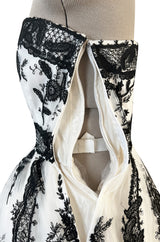 Magnificent Spring 2003 Oscar de la Renta Runway Look 59 White Net & Black Embroidery Dress