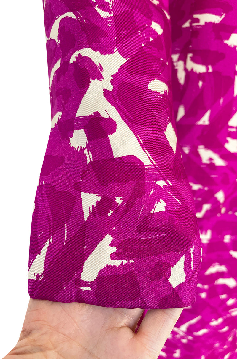 Exceptional Spring 1966 Christian Dior Haute Couture Suit by Marc Bohan In a Pink Patterned Silk Twill