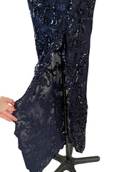 Extraordinary Spring 1984 John Anthony Couture Strapless Blue Sequin Detailed Netted Lace Dress