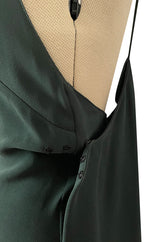 Minimalist Spring 2016 Valentino Runway Hunter Green Silk Dress w Plunging Front & Caped Back