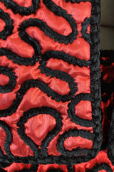 Documented Fall 1981 Chanel Red Metallic Silk Skirt & Jacket Set w Hand Applied Chenille Cording Detail