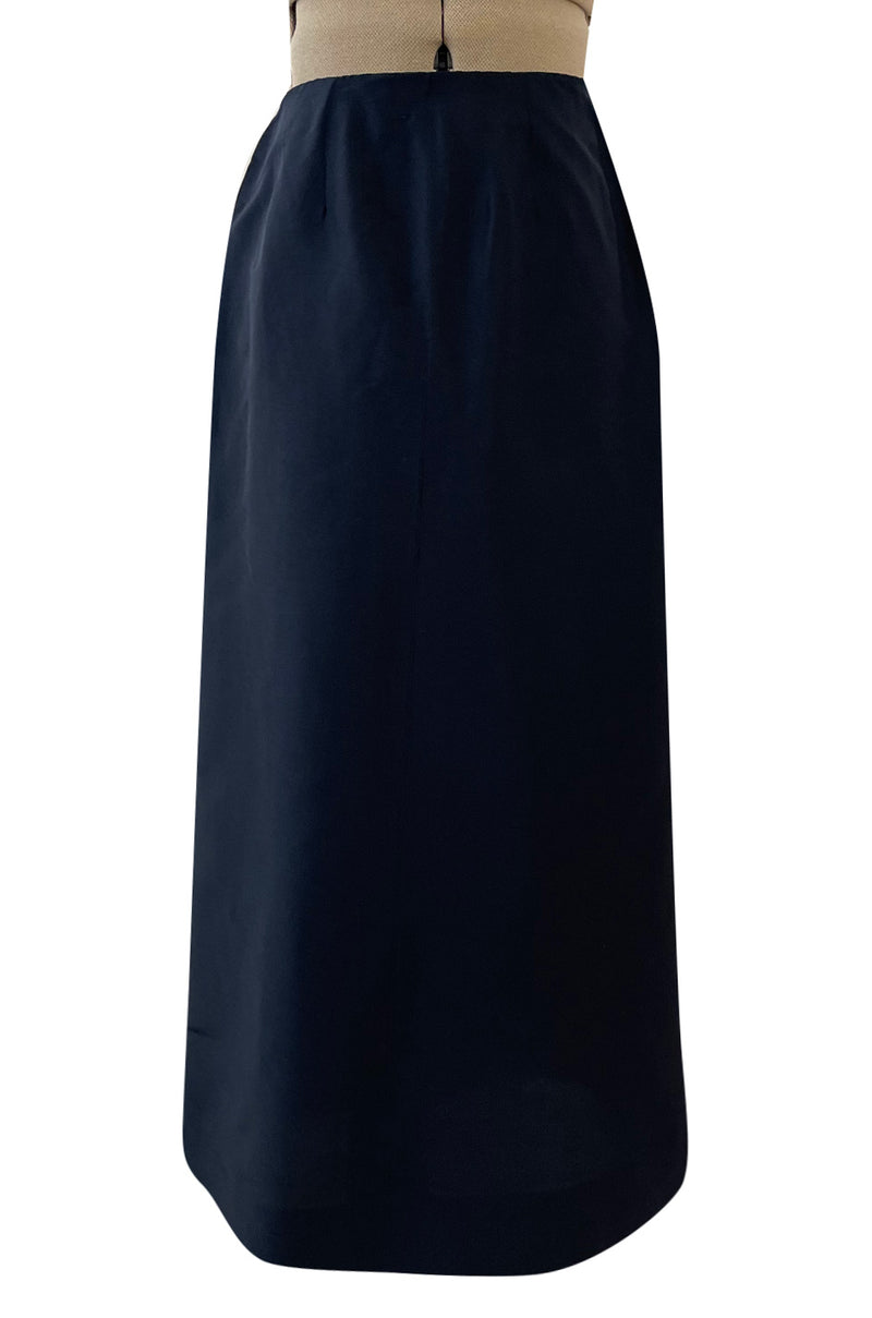Stunning 1950s Jacques Fath Deep Navy Blue Silk Button Vent & Side Button Jacket Suit