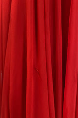 1960s Unlabeled Red Silk Chiffon & Sequin Dress w Matching Cape