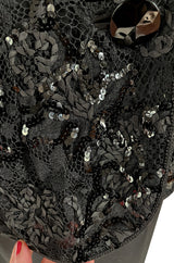 1980s Ady Couture Lausanne Transparent Lace & Sequin Jacket Suit w Black Pencil Skirt