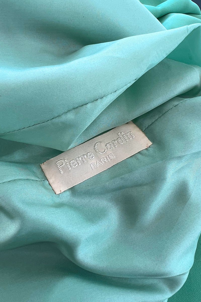 Rare 1978 Pierre Cardin Haute Couture Pale Mint Turquoise Silk Avante Garde Sack Dress