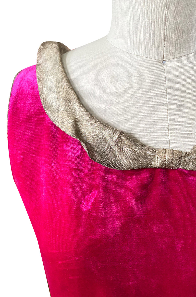 hot pink velvet dress 1920s Deep Fuchsia Pink Velvet Dress w Gold Lame Flowers & Trim – Shrimpton Couture