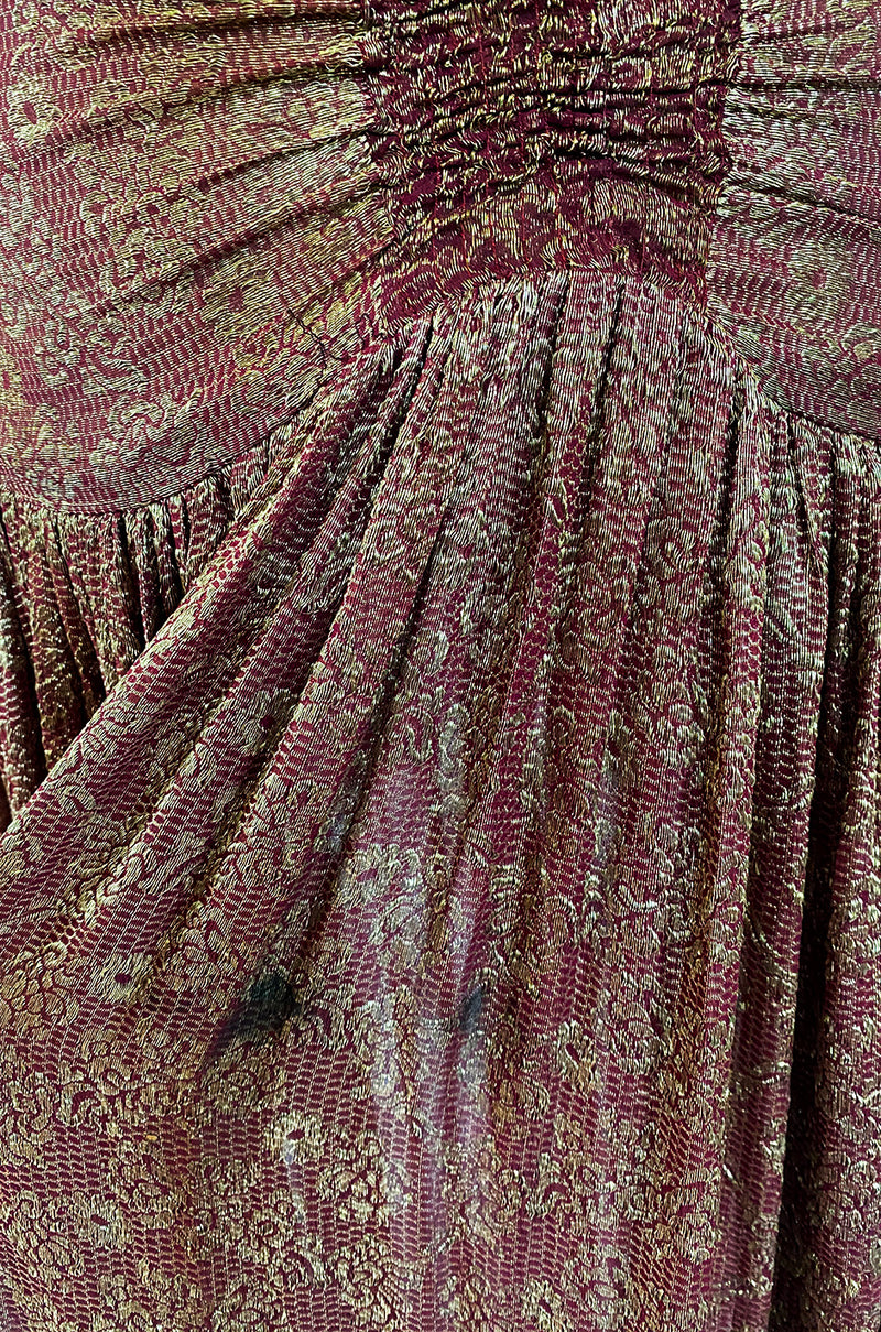 Late 1920s Unlabeled Gold Metallic Lame Thread Mixed w Deep Burgundy S Shrimpton Couture Late 1920s Unlabeled Gold Metallic Lame Thread Mixed w Deep Burgundy S Shrimpton Couture