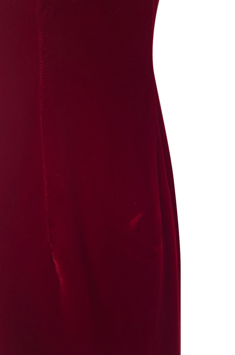 Gorgeous 1980s Oscar de la Renta Black Beaded Bow Dress in a Rich Ruby Red Velvet