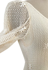 1975 Giorgio Sant' Angelo Hand Crochet Dress w Balloon Sleeves & Metallic Ribbon Detailing