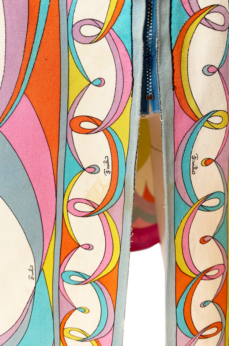 1960s Emilio Pucci Curving Pattern Pastel Printed Crisp Cotton Sun Dress
