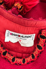 Runway Fall 1977 Yves Saint Laurent Red Wool Smock Dress w Fringe Yarn Detail
