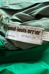 1980s Paul-Louis Orrier Emerald Green Silk Taffeta Couture Dress w Extravagant Ruffles