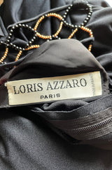 Incredible 1970s Loris Azzaro Open Gold & Black Bead Waist Dress w Halter Top & Bare Back