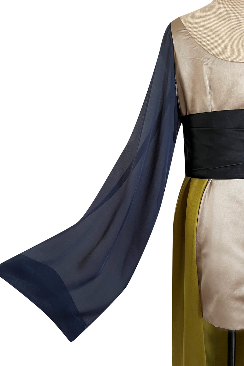 Fall 1994 Guy Laroche Haute Couture Runway Wide Sleeve Dress w Cumberbund & Back Skirt Panel