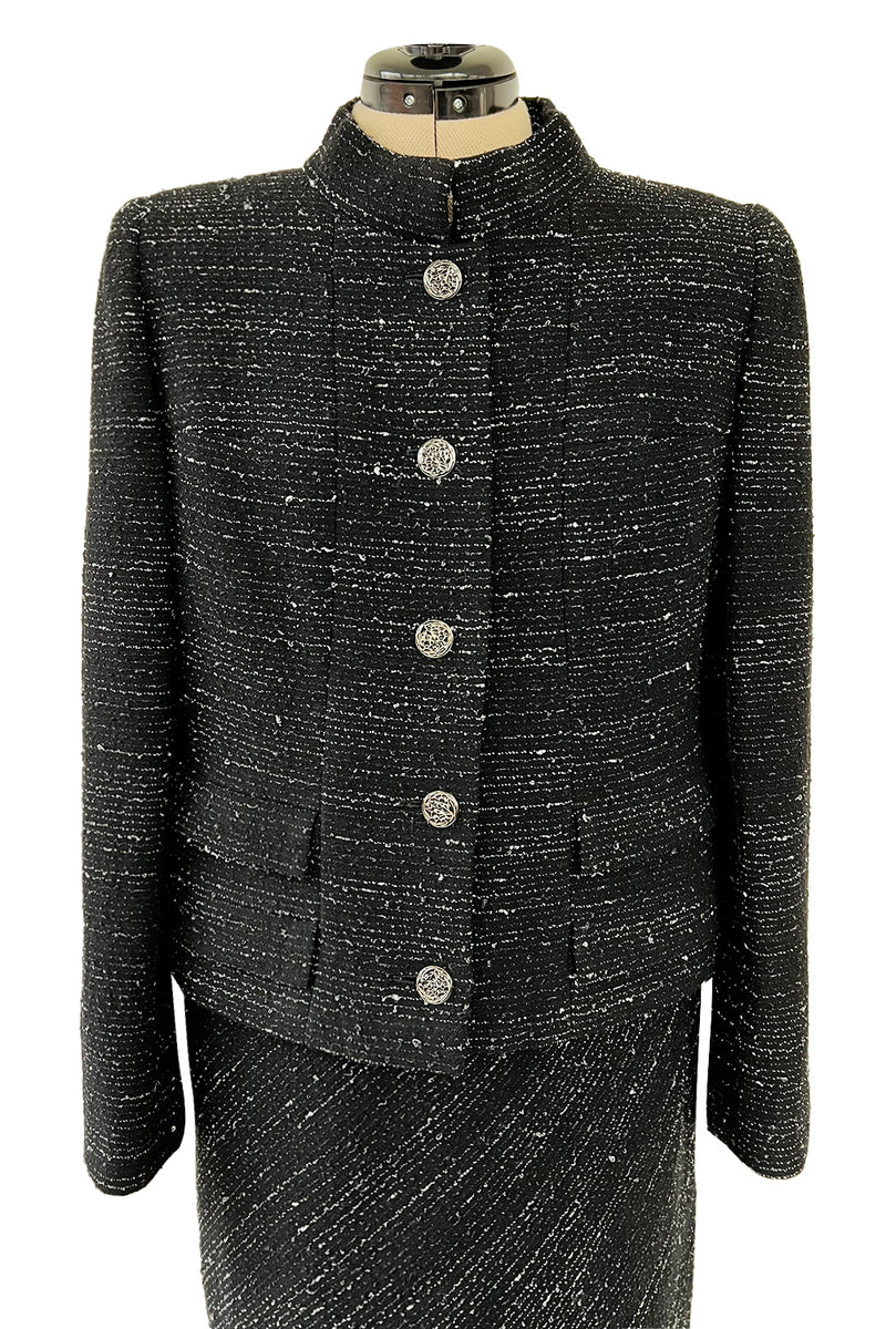 Chic Fall 2004 Chanel by Karl Lagerfeld Haute Couture Black & White Boucle Runway Dress & Jacket