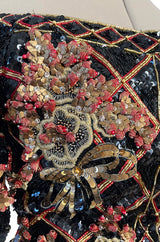 Elaborate 1987 John Anthony Couture Off Shoulder Mini Dress w Sequin Beading & Rosettes