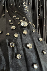 Rare 1961 Norman Hartnell Couture Black Silk Taffeta Dress w Crystal Detailing