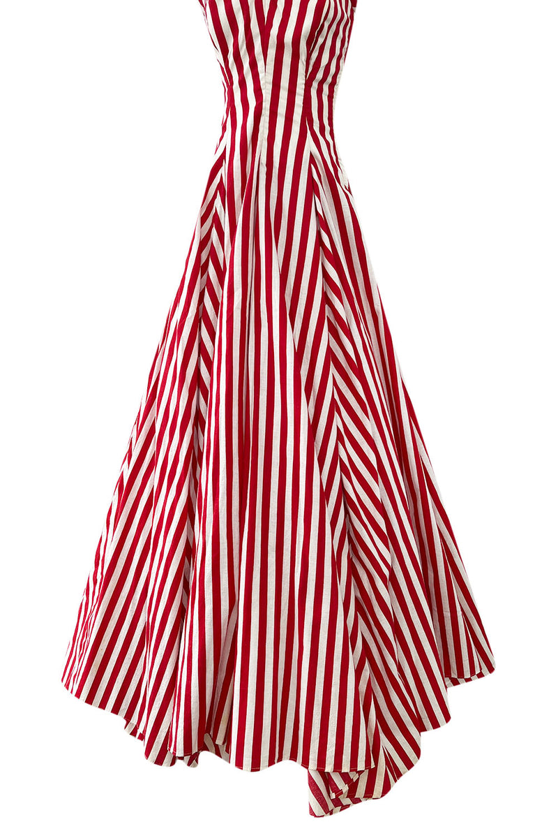 Spectacular 1930s Unlabeled Red & White Striped Cotton Strapless Sweet Shrimpton Couture Spectacular 1930s Unlabeled Red & White Striped Cotton Strapless Sweet Shrimpton Couture