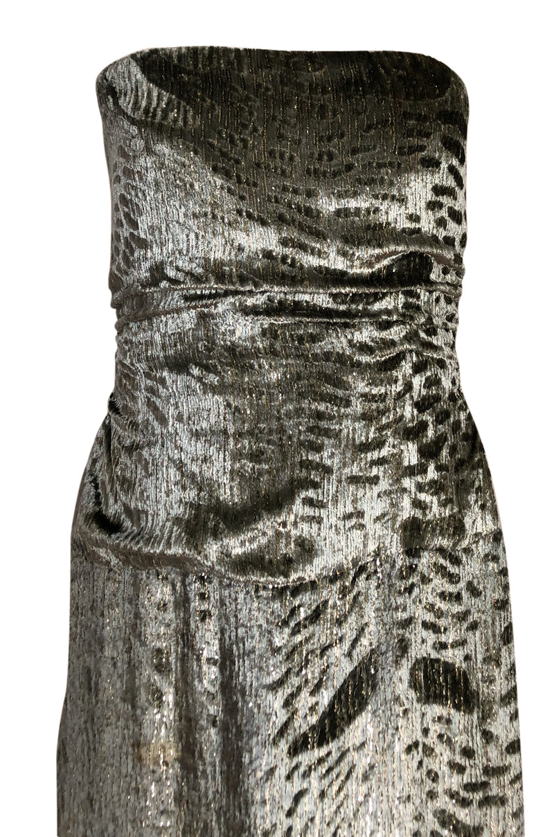 Fall 1986 Bill Blass Silk Velvet Lame Beaded Evening Strapless Dress & Jacket