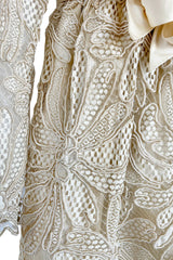 Extraordinary 1960s Donald Brooks Couture Ivory Net Lace & Silk Cord Babydoll Dress