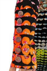 Amazing 1970s Unlabeled Valentina Inc. Rainbow Colored Elaborate Sequin & Bead Detailed Dress