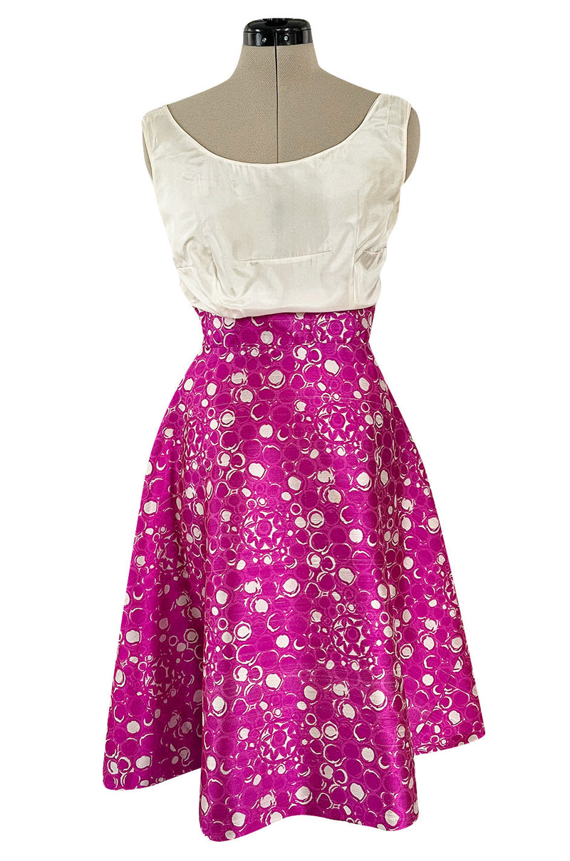 Exceptional Early 1960s Christian Dior by Marc Bohan Pink & White Silk Twill Dress Set