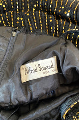 1970s Alfred Bosand Densely Beaded Sequinned & Embroidered Gold & Floral Dress