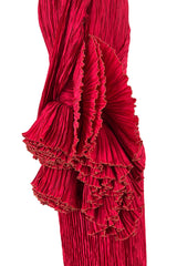 Runway Fall 1988 Mary McFadden Couture Red Pleated Dress w Gold Edged Ruffle Detailing