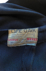 Iconic 1972 Ossie Clark Couture Black Moss Crepe Open Back Wrapped Dress w Bishop Sleeves