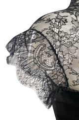 Spring 2004 Alexander McQueen Black Silk Taffeta and Black Lace Detailed Top & Skirt Set