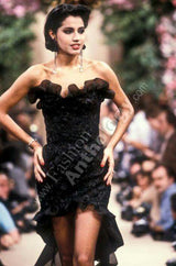 Dramatic Fall 1987 Yves Saint Laurent Strapless Silk & Taffeta Dress w Ruffles & Bow