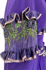 Rare 1960s Tiziani Couture by Karl Lagerfeld Purple Silk Dress w Intricate Hand Beading