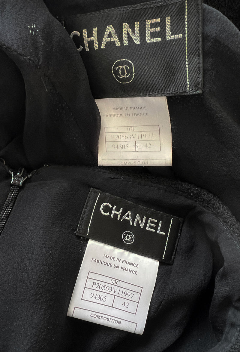 Cruise 2003 Chanel by Karl Lagerfeld Black Boucle Suit w Loop Wool Edging