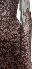 Extraordinary 1990s John Anthony Couture Deep Bronze Lace & Black Silk Netting Full Skirted Dress