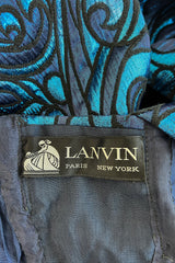 Late 1960s Lanvin by Jules-Francois Crahay Blue Metallic Silk Dress w Bow Detailing