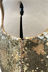 Rare Spring 1973 Loris Azzaro Ad Campaign Documented Gold Metallic Sequin Backless Halter Dress