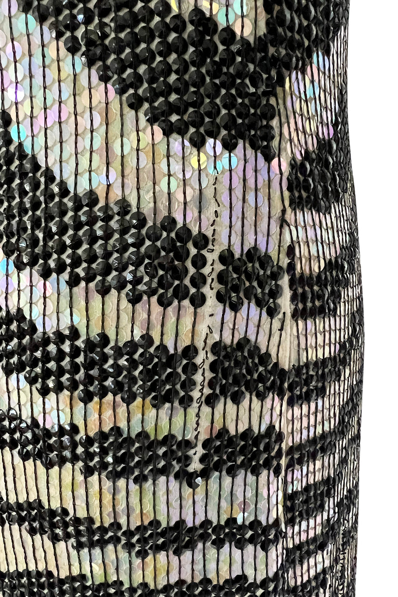 Iconic Late 1970s Halston Rare Iridescent Gold & Black Sequin Tiger Print Dress