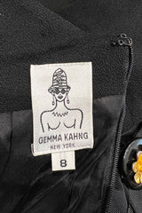 Incredible 1990s Gemma Kahng Black Backless Mini Dress w Bow & Gold Button Detailing
