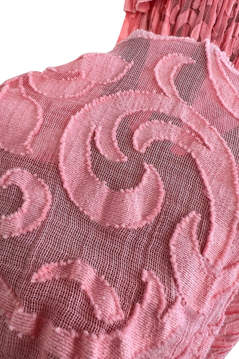 Amazing 1930s Unlabeled Pink Light Woven Cotton Tiered Applique Dress w Amazing Sleeves